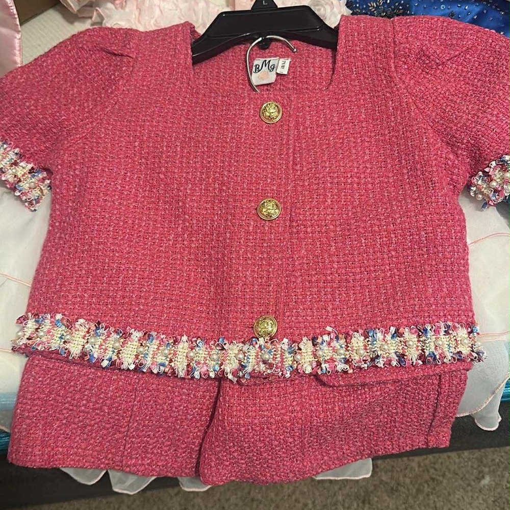 Pink Tweed Jacket with Gold Buttons